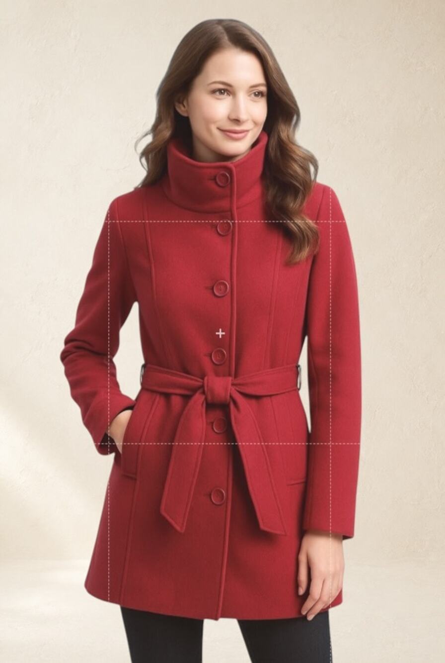 Vintage Pelle Studio Womens M Red Wool Blend Belted Coat Y2K Funnel Collar